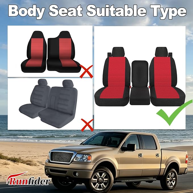 Custom 40/20/40 Split Bench Seat Covers for Ford F150 XL/Standard Cab 2004 2005 2006 2007 2008 Sandwiched Cloth Protector Interior Accessories，Waterproof & Machine Washable - Red