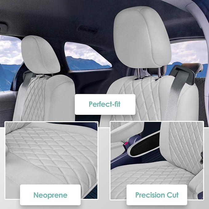 FH Group Custom Fit Car Seat Covers Specifically Made for Toyota Sienna 2021-2024, Solid Gray Ultraflex Neoprene 2nd Row Set Automotive Seat Covers, 7 Seater SUV Seat Covers, Toyota Accessories