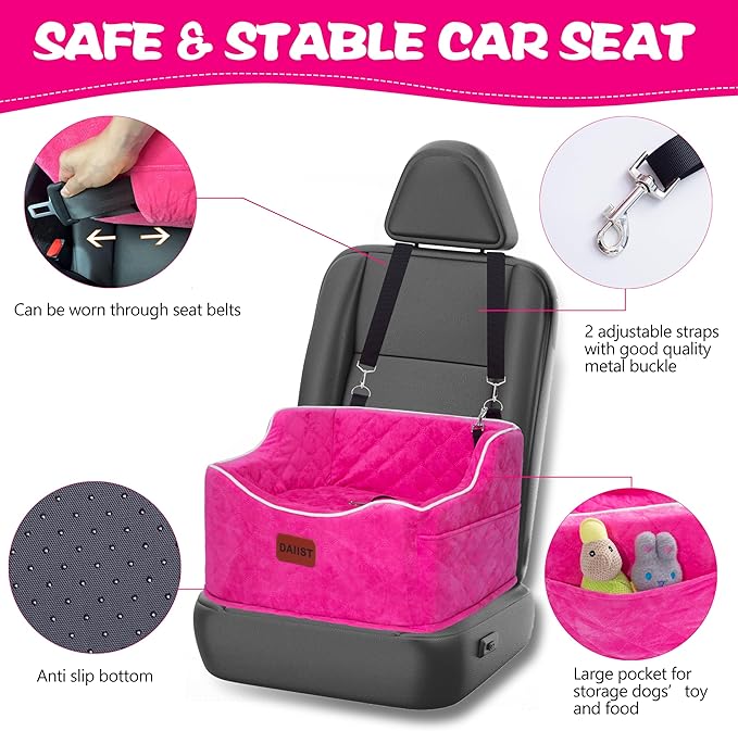 Dog Car Seat for Small Medium Dogs, Detachable Washable Dogs Booster Seat Under 35lbs, Elevated Dog Car Bed with Storage Pockets (Dark Grey, One Size)