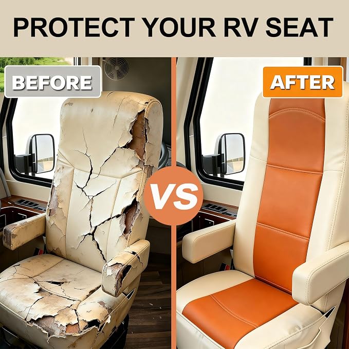 RV Captain Chair Seat Covers Motorhome Seat Covers for Class-A RV,Premium Nappa Leather,Pet-Friendly,Breathable & Comfortable Front Driver & Passenger Seat Covers with Armrest Covers,2 Pack