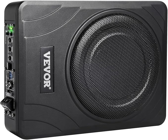 VEVOR 8" 300W Underseat Car Subwoofer, Slim Powered Car Subwoofers Under The Seat, Low Profile Audio Sub Built-in Amplifier, High/Low Level Input & Volume Controller for SUVs, Car, Truck, RV