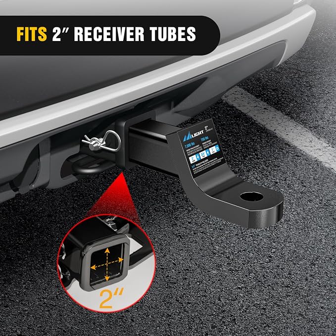 Nilight Trailer Hitch Ball Mount 2" Drop, 3/4" Rise, 1" Ball Hole fits 2" Receiver with 5/8" Hitch Pin, 7500 lbs GTW Heavy Duty Ball Hitch