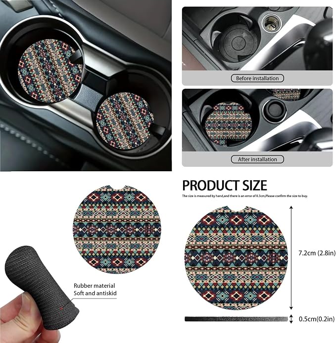 Wanyint 15 PCS Car Seat Covers Set for Women, with Steering Wheel Rear View Mirror Cover Seat Belt Pads Trash Bin Sunglass Pocket Coasters Key Chain Car Accessories, Southwest Aztec Dark Blue Red