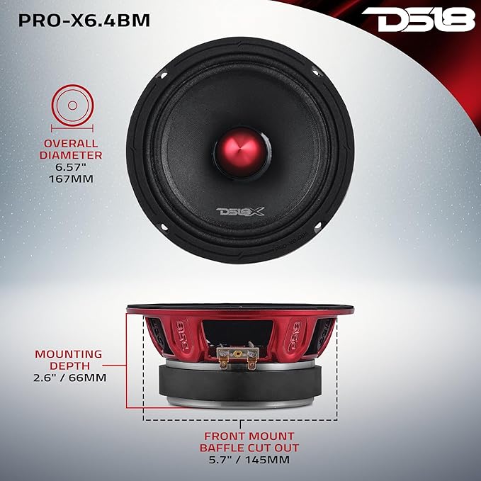 DS18 Mid and High Car Speaker Package - 2X 6.5" Midrange, 2X 1" Tweeters, Built-in Crossover