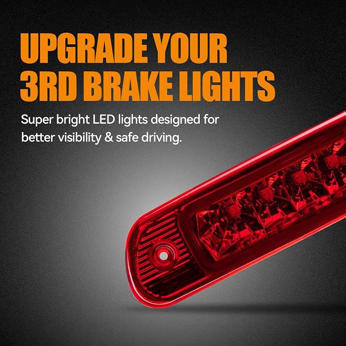 Third 3rd Brake LED for 1999-2004 Jeep Grand Cherokee, High Mount Rear Brake Lights Assembly for 99-04 Grand Cherokee, Waterproof Center Cab Lamp Stop Light (Red)