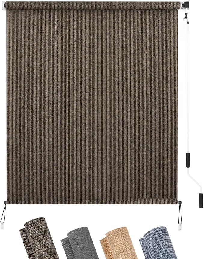 KELIXU Patio Shades Roll Up Outdoor Blind, 5' W x 8' H Cordless Sun Shade Privacy Screen with 90% UV Protection Exterior Roller Shade Cloth for Porch Pergola Backyard Windows Balcony, Mocha