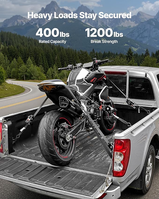 VEVOR Retractable Ratchet Straps, 1 in x 10 ft, Tie Down Straps with S Hooks, 1200 lbs Break Strength, 4 Soft Loops, Tie Down Ratcheting for Moving, Trailers, Motorcycles, Kayaks, Car Roof, 4 Pack