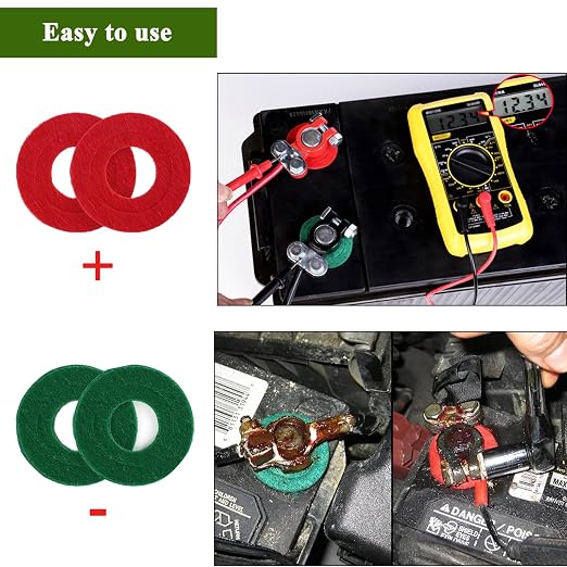 Car Alternator Tester 12V 6V with Voltmeter Alligator Clips, 2PCS Battery Terminal Cleaner, 4PCS Anti-Corrosion Fiber Washers for Car, RVs, Boats