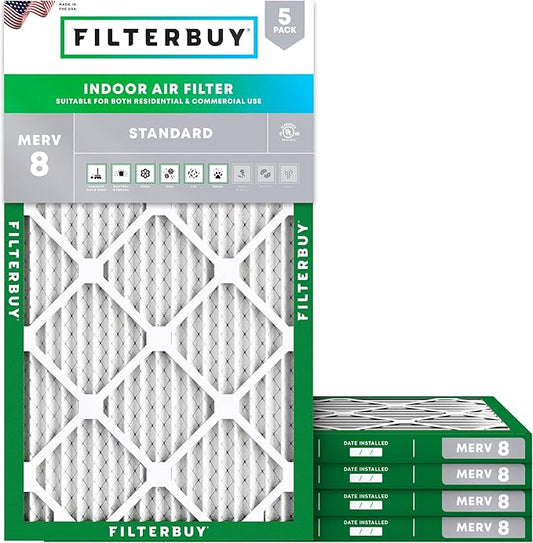 Filterbuy 8x20x1 Air Filter MERV 8 Essential Dust & Allergy Defense (5-Pack), Electrostatic Pleated HVAC AC Furnace Filters Replacement (Actual Size: 8.00 x 20.00 x 0.75)