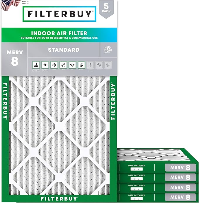 Filterbuy 9x30x1 Air Filter MERV 8 Essential Dust & Allergy Defense (5-Pack), Electrostatic Pleated HVAC AC Furnace Filters Replacement (Actual Size: 8.75 x 29.75 x 0.75)