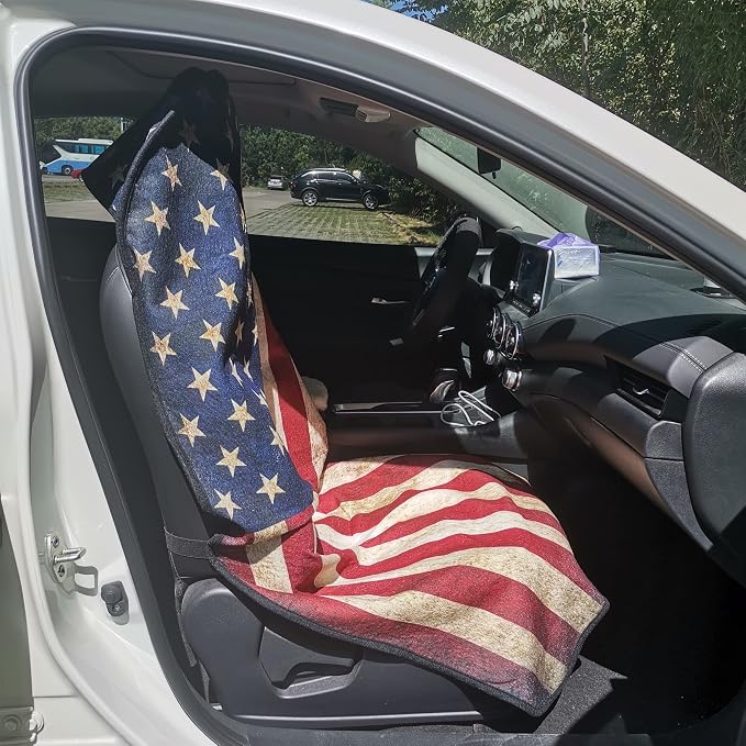 Car Seat Cover Protector Front Seats,for Gym Workout,Running,Swimming,Beach and Hiking,Waterproof Sweat Towel Bucket Seat Covers for Cars SUV Trucks (American Flag, 1Pcs)