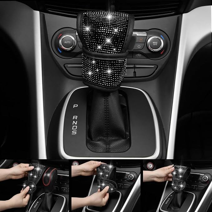 CAR PASS Diamond Bling Leather Seat Covers Set Car Floor Mats Glitter Rhinestone Steering Wheel and Car Interior Accessory Set for Women Black