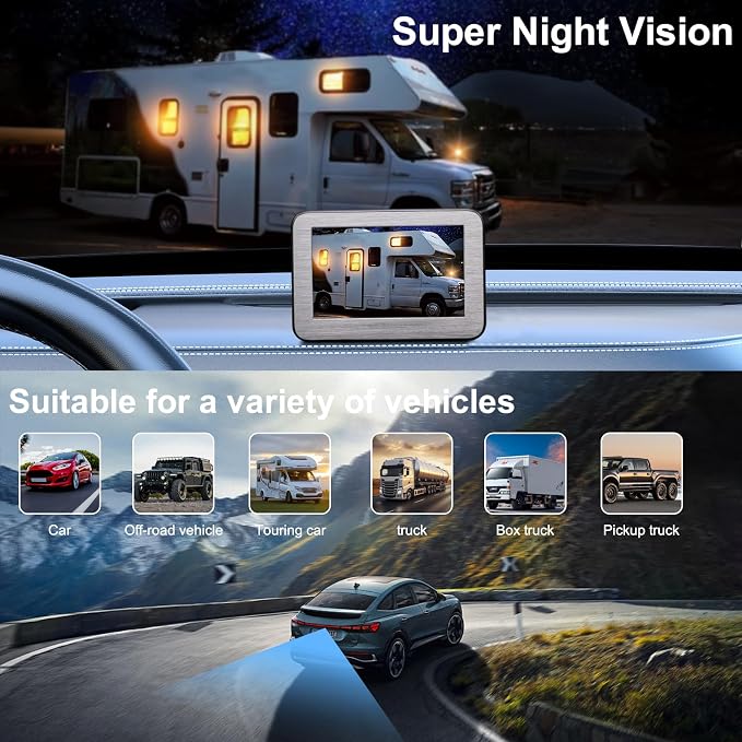 Magnetic Solar Wireless Backup Camera with 5" Monitor System AHD1080P Truck Trailer Hitch Rear View Camera IR Night Vision Waterproof Rechargeable Reverse Camera for RV Car Camper