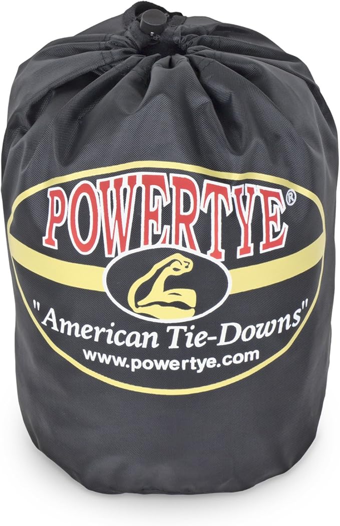 PowerTye *New* 2 inch x 10ft Long Retractable Ratchet Tie Down Strap with S-Hooks - Self-Retracting Ratchet, 800 lb W.L.L., Ideal for Motorcycle, ATV, Cargo, Includes Storage Bag, Black (Pair)