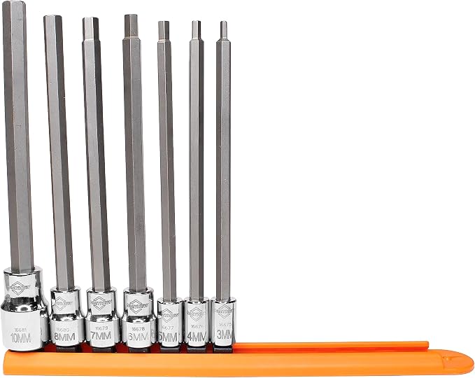 Mayhew Tools 16044 Metric Hex Insert Socket Bit Set, Chrome, 7-Piece Long-Length