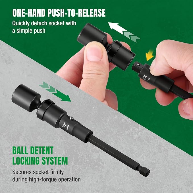 SK Tools USA 1/4" Drive, 3 Piece, Power Drive Locking Extension Set: 2", 4", 6" | 32160