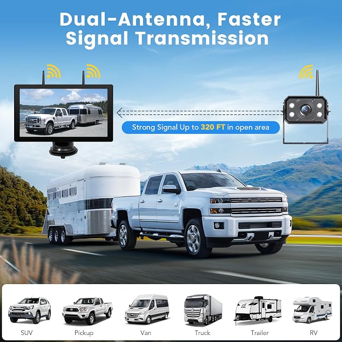 9" Wireless Backup Camera with Full Touchscreen, RV Backup Camera for Furrion Pre-Wired, Recording 4-Channel Split Screen, IR Night Vision, IP69 Wide Angle, Back up Camera Systems for Truck Trailer