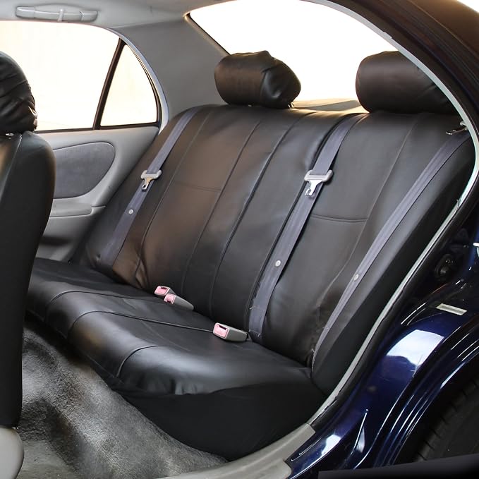 FH Group PU001114 + F11306 PU Leather Seat Covers (Black) Full Set – Universal Fit for Cars Trucks & SUVs