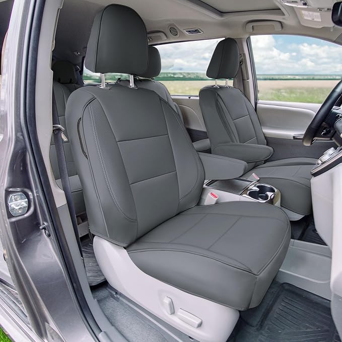 FH Group Custom Fit Car Seat Covers Specifically Made for 2011-2020 Toyota Sienna 8 Passenger, Full Set Solid Gray Faux Leather Automotive Seat Covers, Waterproof and Washable Seat Covers