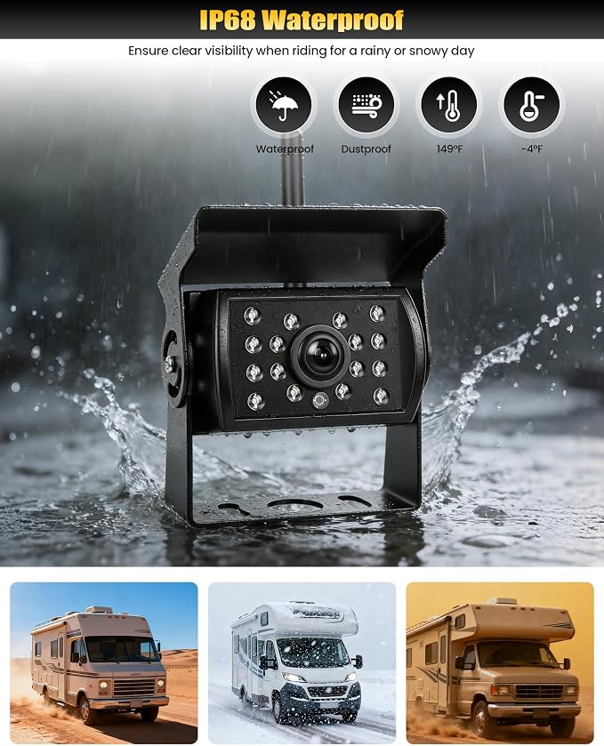 7 Inch Wireless Backup Camera System, Dual Channel 1080P HD Digital Signal, IP68 Waterproof Rear View Camera with BSD, Plug and Play, 12-36V Wide Voltage for Truck SUV RV Trailer Pickup Bus