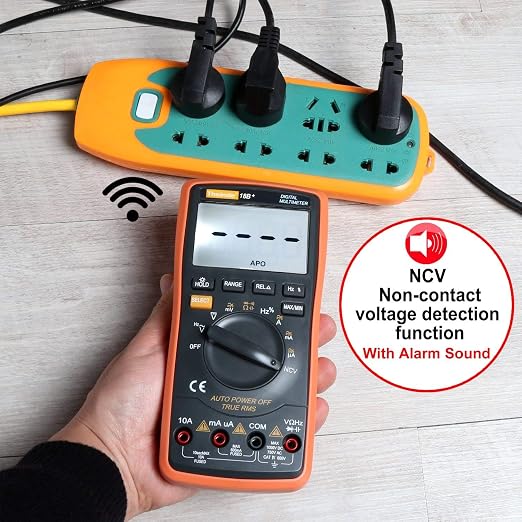 Auto Ranging Digital Multimeter TRMS 6000 with Battery Alligator Clips Test Leads AC/DC Voltage/Account,Voltage Alert, Amp/Ohm/Volt Multi Tester/Diode (Orange & 38B)