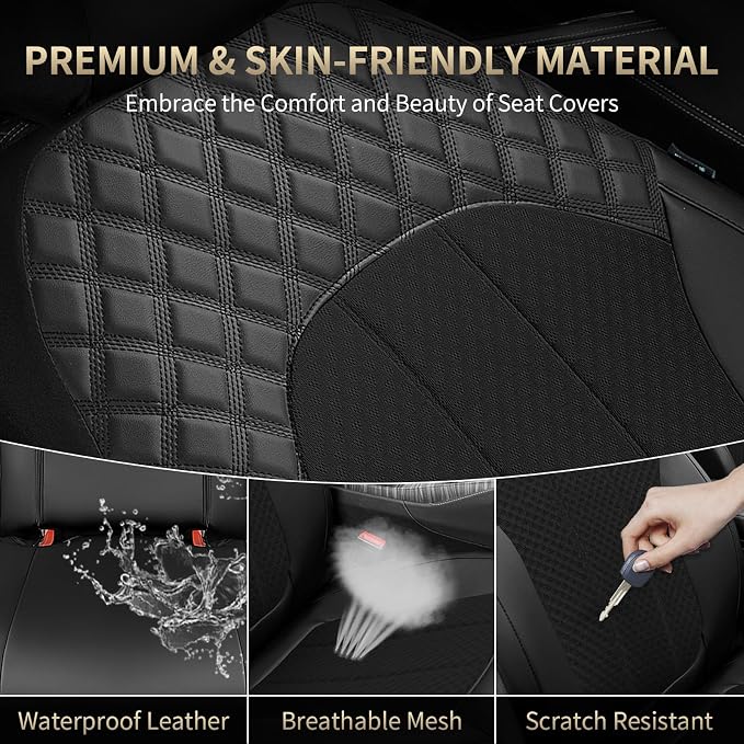 FLORICH Automotive Seat Covers Front Seat Cover Leather & Mesh Car Seat Cover Breathable Cars Seats Protector Cushion Car Interior Cover Universal Fit for Most Car SUV Sedan Truck, Black