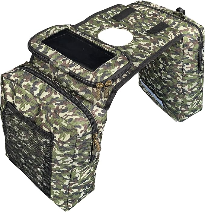 ATV Tank Bag Saddle Bag Waterproof Motorcycle Bag Compatible with Snowmobile Sportsman Scrambler FourTrax Grizzly UTV Hanging Storage Bag Camo Green