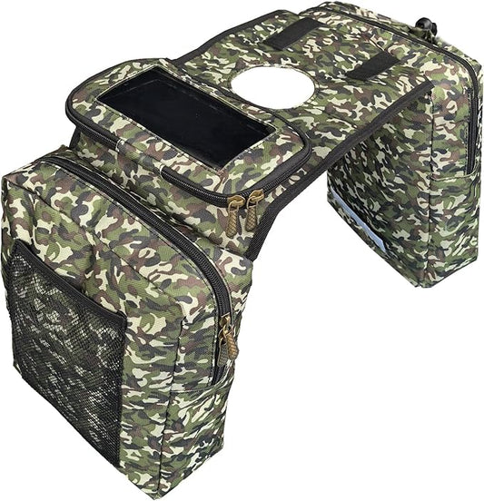 ATV Tank Bag Saddle Bag Waterproof Motorcycle Bag Compatible with Snowmobile Sportsman Scrambler FourTrax Grizzly UTV Hanging Storage Bag Camo Green