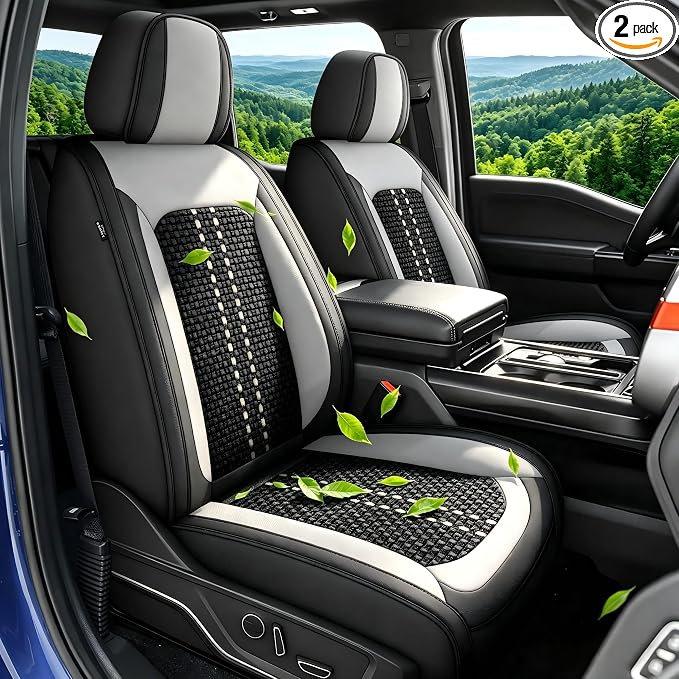 Ice Silk Front Ford F150 Seat Covers SuperCrew 2009-2026 Lightning | F250/F350/F450 Seat Covers 2017-2026 XL XLT Lariat Platinum King Ranch Limited STX Raptor SVT Raptor Tremor,Airbag Safe Gray