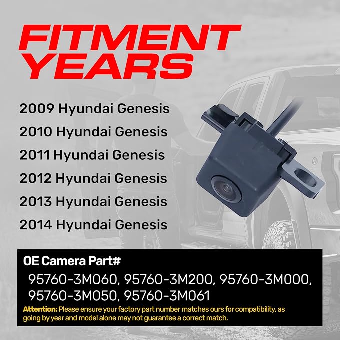 Master Tailgaters Replacement for Hyundai Genesis (2009-2014) Backup Camera OE Part # 95760-3M060, 95760-3M200, 95760-3M000, 95760-3M050, 95760-3M061