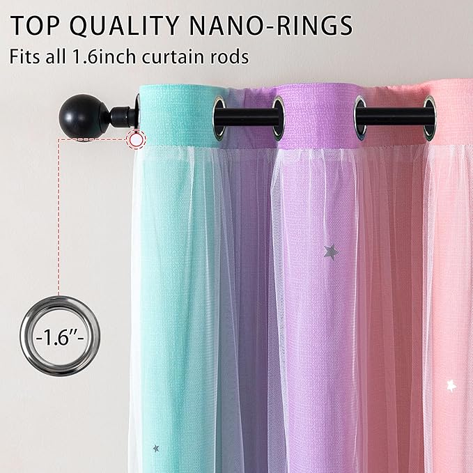 XiDi Girl Blackout Curtains for Bedroom Living Room 84 Inch Length 2 Panels Set Rainbow Pink Curtains Room Darkening Thermal Insulated Grommet Window Drapes Princess Nursery Pink Purple Green 42x84