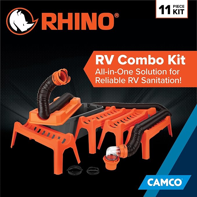 Camco Rhino Ultimate 20' RV Sewer Hose Kit — All-in-One Sewer Hose Solution — 11-Piece Combo Kit Includes Storage Box for Nesting Support & Camper Organization (43075)