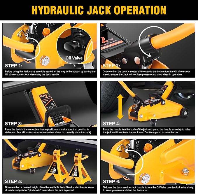 PM PERFORMOTOR Low Profile Hydraulic Trolley Service/Floor Jack Combo with 2 Ratchet Jack Stands, 2 Ton (4000 lbs) Capacity, Orange,PM-TOL-FJ3P-OG