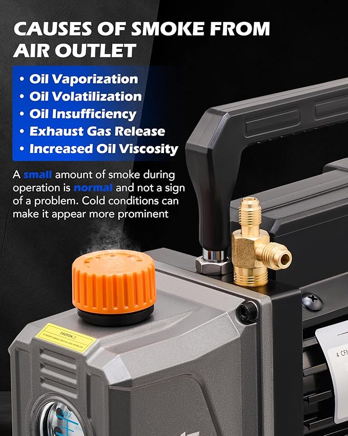 Orion Motor Tech Vacuum Pump, 4 cfm 1/3 hp HVAC Single Stage Vacuum Pump for R12 R22 R134a R410a R502, Auto AC Vacuum Pump Kit for Automotive Air Conditioner Resin Degassing & More, Oil Included