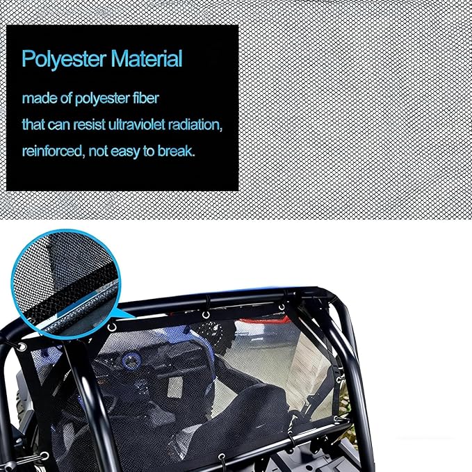 Window Net Roll Cage Mesh Net Guard Front Rear Right and Left Window Shade Shield Cover Door Scratch Prevention Compatible for UTV Polaris RZR 570 800 1000 900 RZR XP Turbo 2015-2019 2 Seater