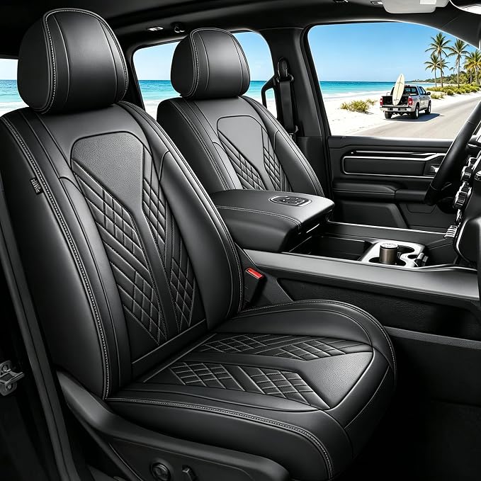 TTX for Dodge RAM 1500 2500 3500 2012-2025 2026 Seat Covers - Waterproof Faux Leather Seat Cushion Cover (Front/Black)