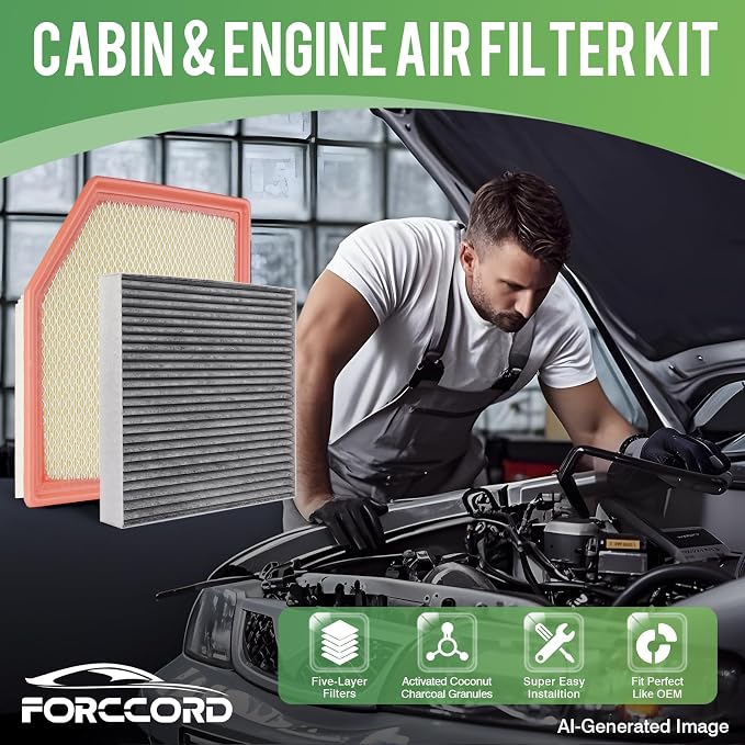 Cabin & Engine Air Filter Fit for 2023-2026 Chevrolet Colorado 2.7L, 2023-2026 GMC Canyon 2.7L Activated Carbon Cabin Filter Replacement CF11966 84848112 Car Accessories