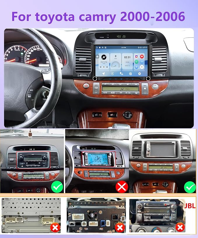 Rimoody 4G+128G Android 15 Car Stereo for Toyota Camry 2000-2006, 9 Inch Incell Touchscreen with Physical Buttons, Wireless CarPlay Android Auto GPS Bluetooth 5G-WiFi EQ SWC Type-C Backup Camera