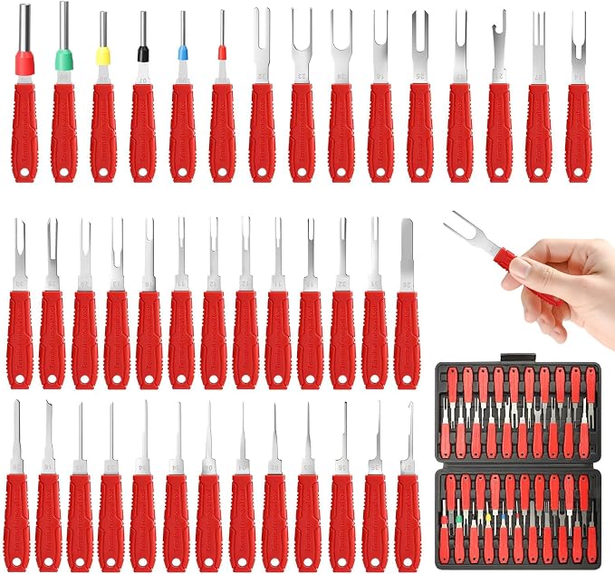 Linkstyle 41PCS Terminal Removal Tool Kit, Depinning Tool Pin Removal Set with 5mm Thick Handles for Automotive Wiring