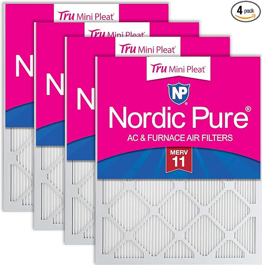 Nordic Pure 16x20x1 (Actual Size: 15 1/2 x 19 1/2 x 3/4) Tru Mini Pleat MERV 11 AC Furnace Air Filters – 2.5X More Media for Extended Durability & Superior Filtration - 4 Pack