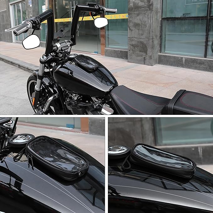 X AUTOHAUX Universal 7'' Magnetic Tank Bag with Headphone Hole PU Leather Waterproof Motorbike Saddlebag for Motorcycle