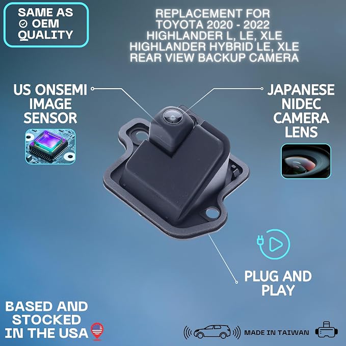 Backup Camera Replaces for 2020 2021 2022 Toyota Highlander L, LE, XLE/Highlander Hybrid LE, XLE OE Part # 867900E150 86790-0E150