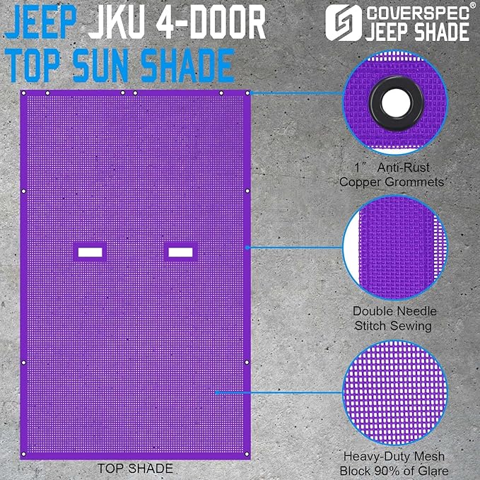 JK Sun Shade Top Compatible with Jeep Wrangler 4 Door 2007 to 2018 Sunshade Sunroof Bikini Cover Blocks UV Wind Noise Purple Mesh for Full Length