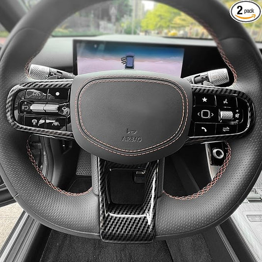 ABS Car Steering Wheel Frame Cover Steering Wheel Button Panel Protection Frame Molding Trim Compatible with GV70 Sport 2025 [PE] GV80 Sport 2025 [PE] Accessories (Carbon Fiber Style)