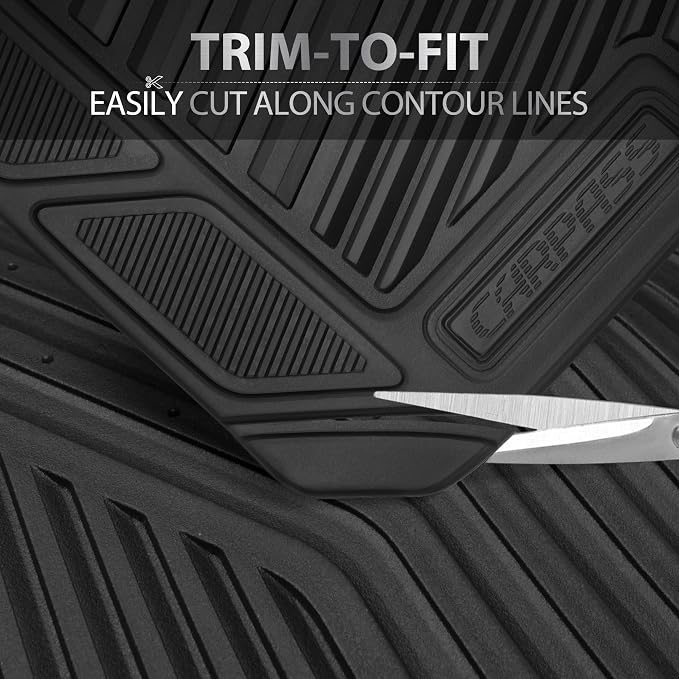 CAR PASS Rubber Car Mats, Waterproof Car Floor Mats All Weather,Car Mat Full Set 4 Pieces, Automotive Floor Mat Trim to Fit for Cars Sedans SUVs Trucks, Anti-Slip Easy Clean, All Black