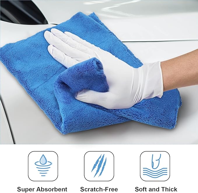 Shimeyao 30 Pcs Edgeless Microfiber Plush Towels for Cars Detailing Drying Wash Polishing Absorbent Cleaning Cloths, 500 GSM (16 x 16 Inch,Dark Blue)