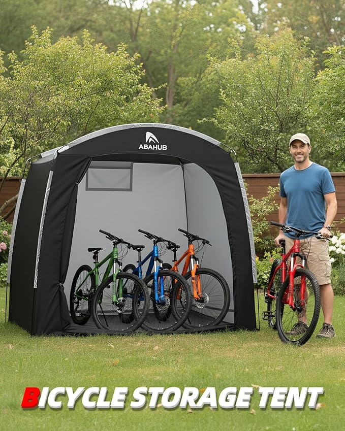 Abahub Portable Bike Storage Shed Tent, 86.7" × 59" × 67", Outdoor Silver-Coated Bicycle Shelter, PU4000 Waterproof 210D Oxford Fabric