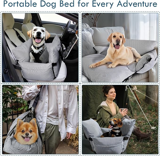 Dog Car Seat for Small/Medium Dogs Under 40 lbs - Elevated Pet Seat with Safety Belt, Non-Slip Base, and Storage Pockets for Car Travel,Navy