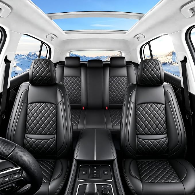 Fit Escape Car Seat Covers for Ford Escape 2001-2025 2026 - Luxury Leather, Anti-Slip, All-Weather Seat Cushions, Waterproof & Breathable, Airbag Compatible, Full 5-Seat Set (Black)