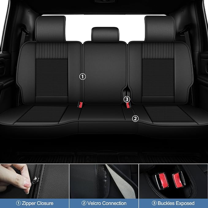 for Dodge RAM 1500 2500 3500 2012-2026 Front Seat Covers | Custom Fit Truck Faux Leather Ice Silk Bighorn Laramie Tradesman Cab, Breathable Cooling Seat Protectors (2 Front Set, Black)